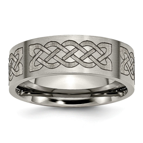 Titanium Flat 8mm Laser Design Brushed Band