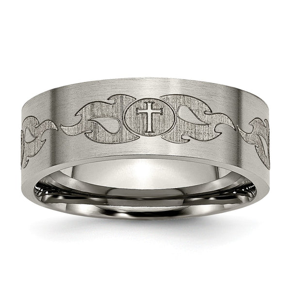 Titanium Flat 8mm Laser Design Brushed Band