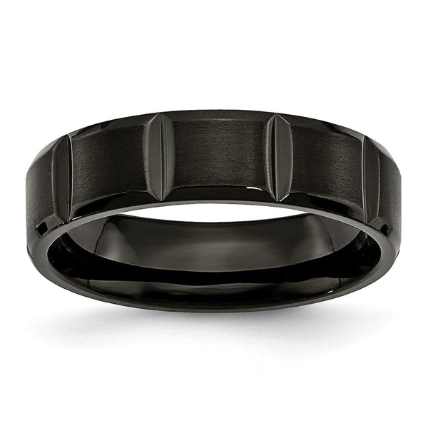 Titanium Grooved Black IP-plated 6mm Brushed and Polished Band