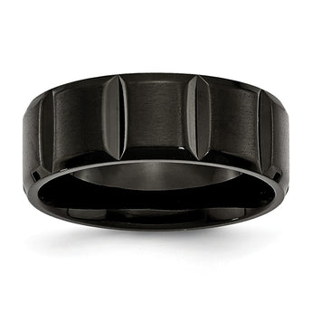 Titanium Grooved Black IP-plated 8mm Brushed and Polished Band