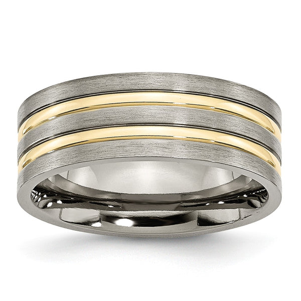 Titanium Grooved Yellow IP-plated 8mm Brushed & Polished Band