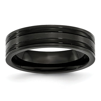 Titanium Grooved Black IP-plated 6mm Brushed and Polished Band