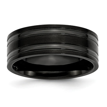 Titanium Grooved Black IP-plated 8mm Brushed and Polished Band