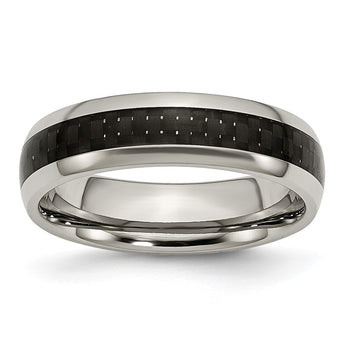 Titanium Polished w/Black Carbon Fiber Inlay 6mm Band