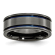 Titanium Black Ti with Blue Anodized Grooves 8mm Polished Band