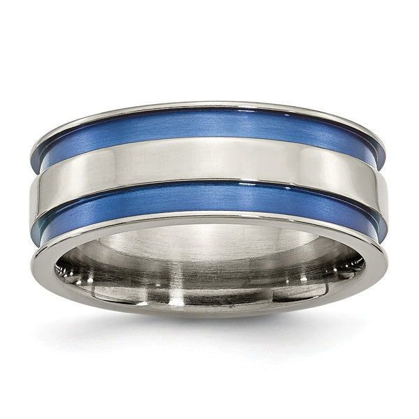 Titanium with Blue Double Groove 8.5mm Polished Band