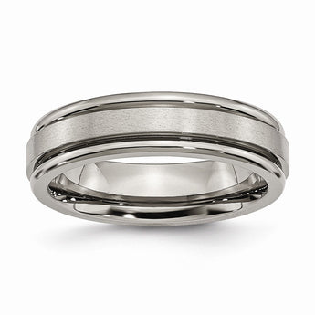 Titanium Grooved Edge 6mm Satin and Polished Band