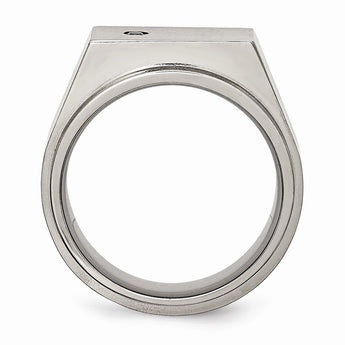 Titanium Polished and Brushed CZ Signet Ring