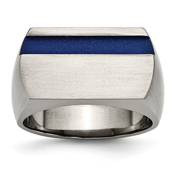 Titanium Grey Ti Brushed/Polished Blue Annodized Stripe Ring