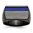 Titanium Black Ti Polished Blue Anodized Stripe Ring