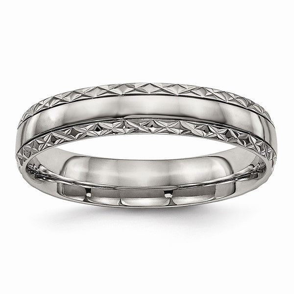 Titanium Polished Grooved Criss Cross Design Ring