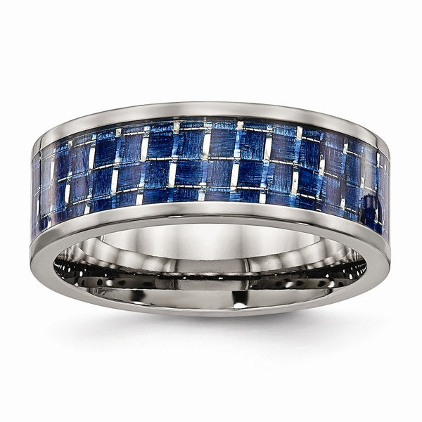 Titanium Polished w/ Blue Carbon Fiber Inlay Band