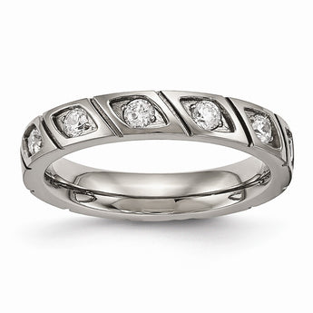 Titanium Polished Grooved CZ Ring