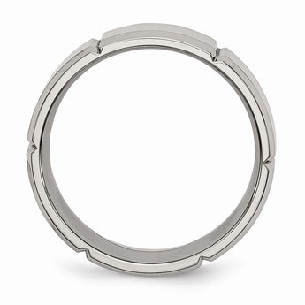 Titanium Beveled Edge Grooved 8mm Brushed and Polished Band