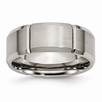 Titanium Beveled Edge Grooved 8mm Brushed and Polished Band