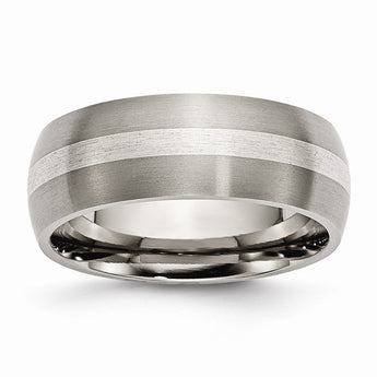 Titanium Sterling Silver Inlay 8mm Brushed Band