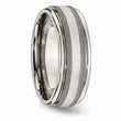 Titanium Polished /Stone Finish Center Grooved Edge Sterling Inlay Band