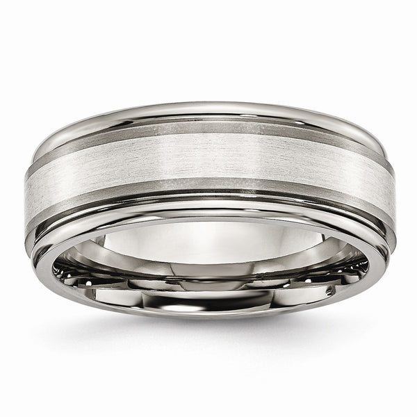 Titanium Grooved Edge Sterling Silver Inlay 8mm Brushed/Polished Band