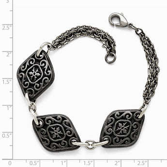 Titanium/Ster.Sil Black Ti Polished Etched 3 Charm Bracelet