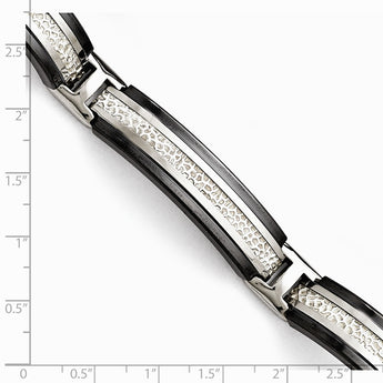 Titanium/Ster.Sil Black Ti Polished w/Textured Center Link Bracelet