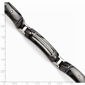 Titanium/Ster.Sil Anodized Black Ti Polished w/Cable Link Bracelet