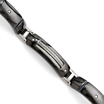 Titanium/Ster.Sil Anodized Black Ti Polished w/Cable Link Bracelet
