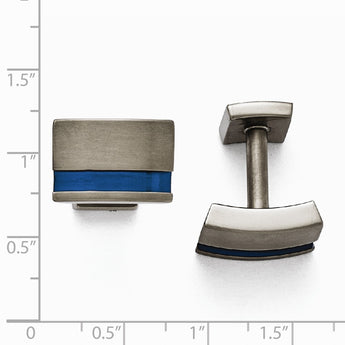 Titanium Grey Ti Brushed Blue Anodized Stripe Cuff Links
