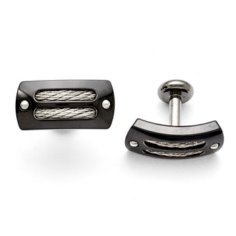 Titanium/Ster.Sil Black Ti Polished w/Cable Inlay Cuff Links