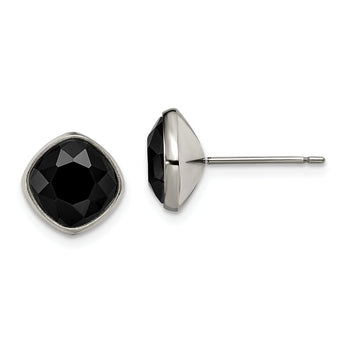 Titanium Polished Faceted Black Crystal Post Earrings