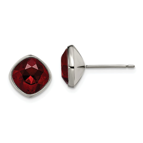 Titanium Polished Faceted Red Crystal Post Earrings