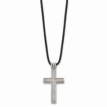 Titanium Leather Cord Cross 18in Necklace