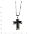 Titanium Polished w/Black Carbon Fiber Inlay Cross 22in Necklace