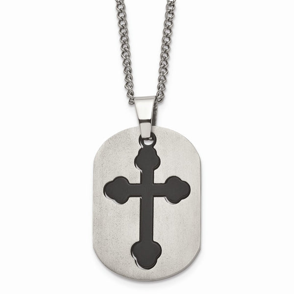 Titanium Black IP-plated Moveable Cross 22in Necklace