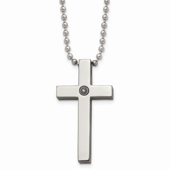 Titanium Polished 1/2pt. Diamond Cross Necklace