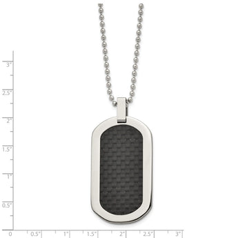 Titanium Polished Black Carbon Fiber Inlay Dog Tag Necklace