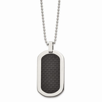 Titanium Polished Black Carbon Fiber Inlay Dog Tag Necklace