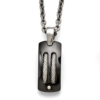 Titanium/Ster.Sil Black Ti Polished w/Cable Inlay Necklace