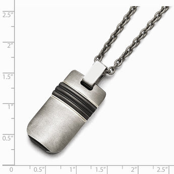 Titanium/Ster.Sil Black Ti Brushed/Polished Striped Shield Necklace