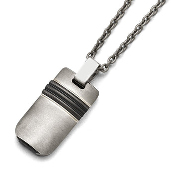 Titanium/Ster.Sil Black Ti Brushed/Polished Striped Shield Necklace