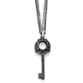 Titanium/Ster.Sil Black Ti Polished Etched Key Necklace