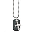 Titanium/Ster.Sil Black Ti Polished Etched Cross/Dog Tag Necklace