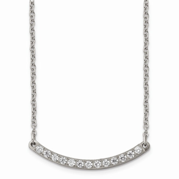 Titanium Polished with CZ Bar 20.5in Necklace