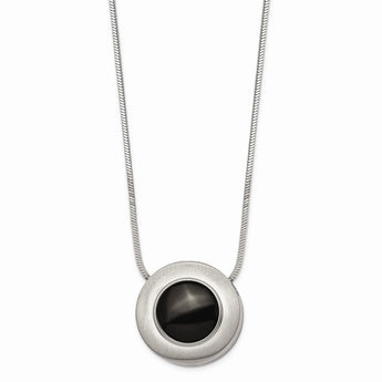 Titanium Brushed and Polished with Black Ceramic 18in Necklace