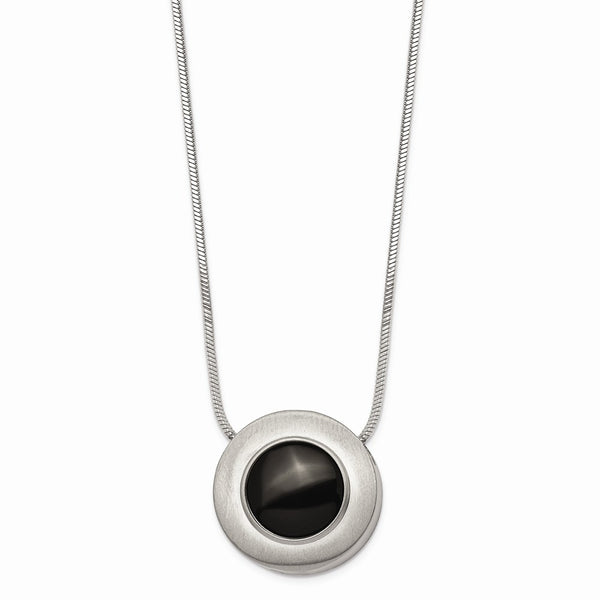 Titanium Brushed and Polished with Black Ceramic 18in Necklace