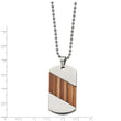 Titanium Polished with Wood Inlay Dog Tag 22in Necklace