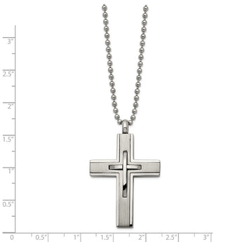 Titanium Brushed and Polished Cross 22in Necklace