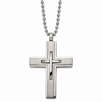 Titanium Brushed and Polished Cross 22in Necklace