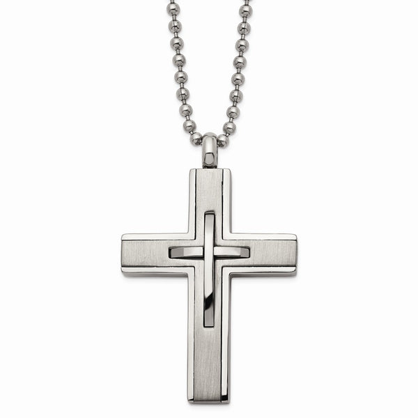 Titanium Brushed and Polished Cross 22in Necklace