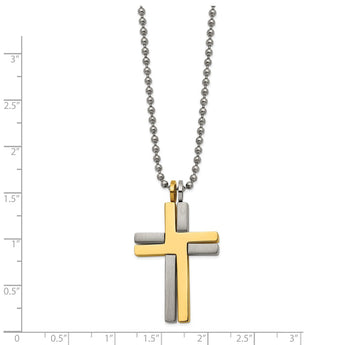 Titanium Brushed & Polished Yellow IP 2-piece Moveable Cross Necklac