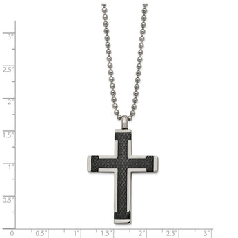 Titanium Polished Black IP-plated Laser Cut Cross 22in Necklace